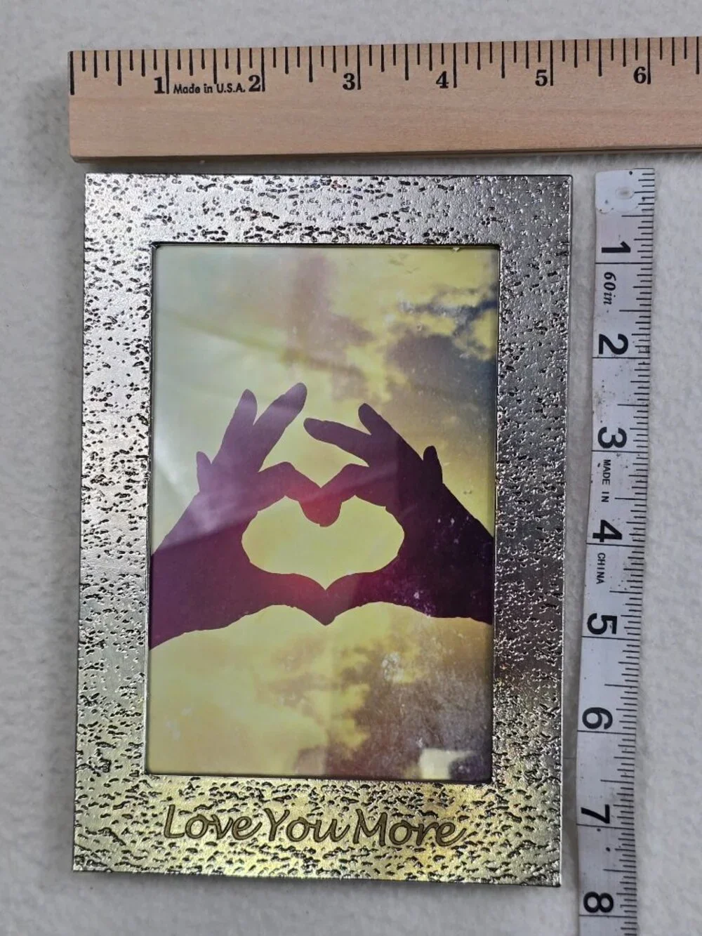 Decorative Love You More Silver Picture Frame With Heart Hands Image